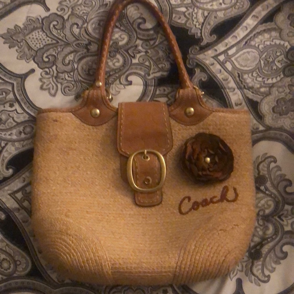Coach Straw Leather Shoulder Bag